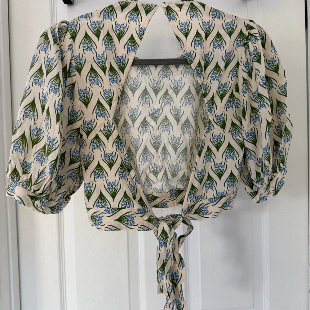 Zara Cream and Green Patterned Crop Top - Picture 5 of 7